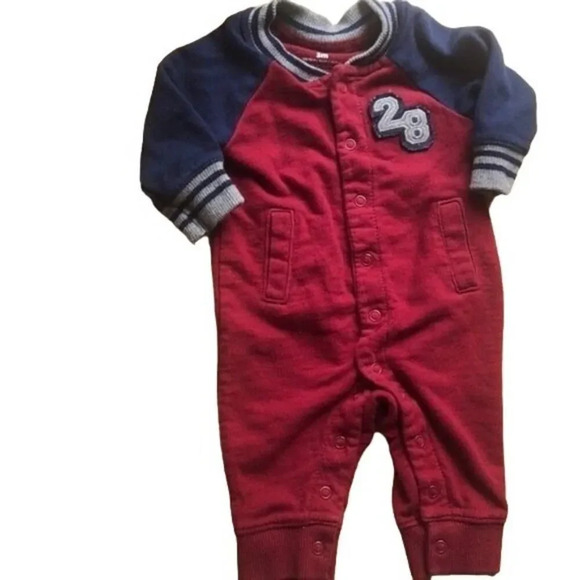 Baby‎ 3M Red & Blue Varsity Baseball Outfit Romper Infant Jumpsuit - Picture 1 of 5